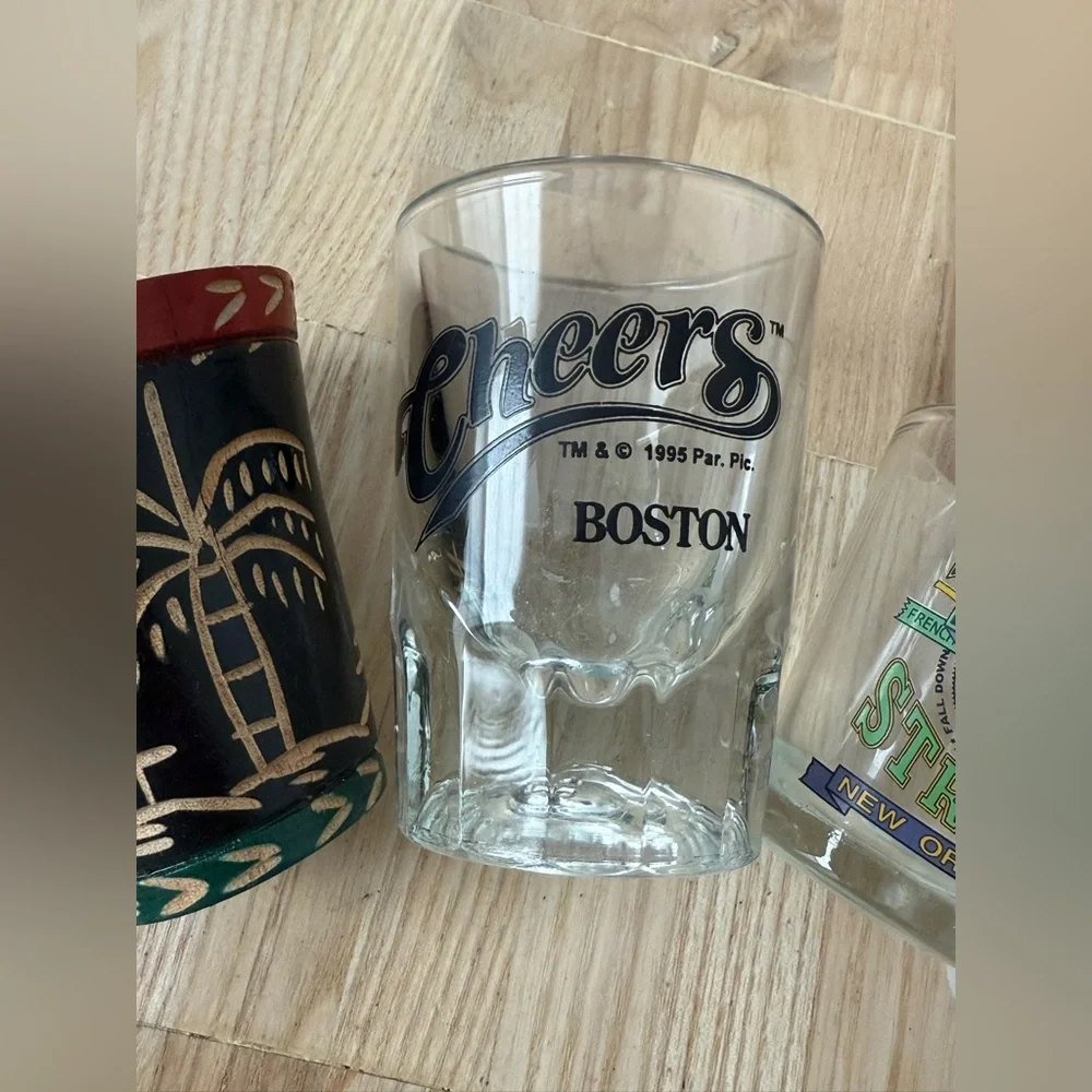 Fun 4 Shot Glass Set London 2012 Olympics, Haiti, Cheers Boston, New Orleans